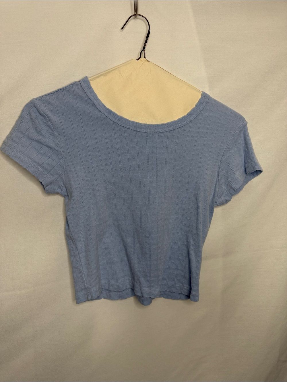 Caution To The Wind Pastel Blue Ribbed Short Sleeve Crop Top